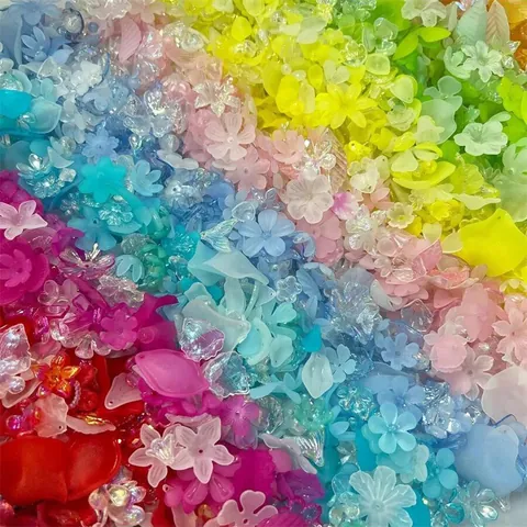 Acrylic DIY Flower Leaf Mixed Loose Beads Colorful Plated Transparent Beads For Jewelry Making Phone Chain Bracelet Accessory