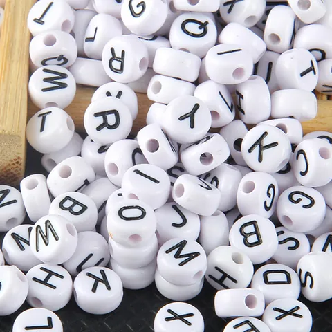 Acrylic Letter Beads Flat Round Alphabet Beads For DIY Bracelet Necklace Jewelry Making White Base With Black Colored Letters DIY Findings