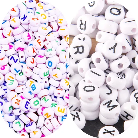 Acrylic Letter Beads Flat Round Alphabet Beads For DIY Bracelet Necklace Jewelry Making White Base With Black Colored Letters DIY Findings