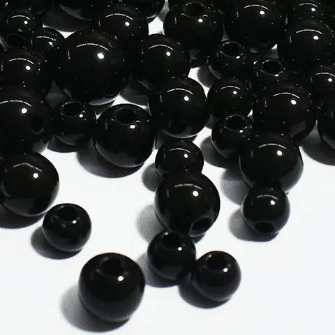Solid Black Acrylic Round Loose Beads With Straight Hole For Jewelry Making Handmade Clothing Craft DIY Smooth Round Beads