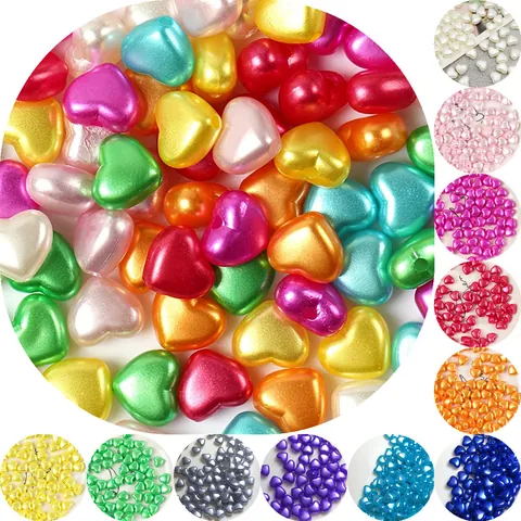 Vintage Acrylic Artificial Pearl Heart Loose Beads Perforated Heart Shape Spacer Beads Craft DIY Bracelet Jewelry Making Accessory