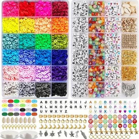 Bunte Polymer-Ton Heishi Perlen Schmuckherstellungs-Set Für DIY Armband Halskette Buchstabenperlen Muschel Legierung Anhänger Handwerk Zubehör