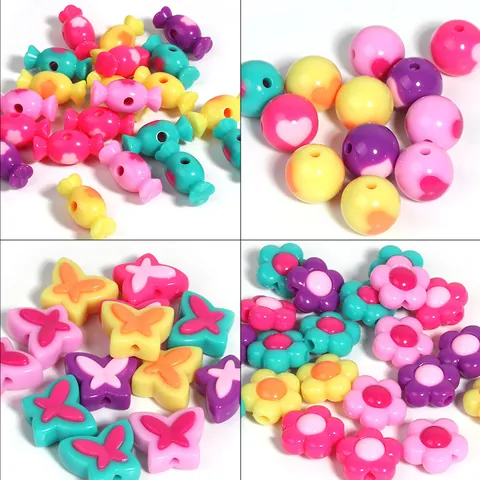 Acryl Mischfarbe Lose Perlen Herz Süßigkeiten Blume Schmetterling Runde Anhänger Für DIY Schmuck Armband Handy Kette