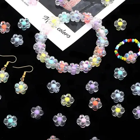 Transparent Acrylic Flower Beads With Colorful Core 12mm Plum Blossom Loose Beads For DIY Hair Accessories Jewelry Making