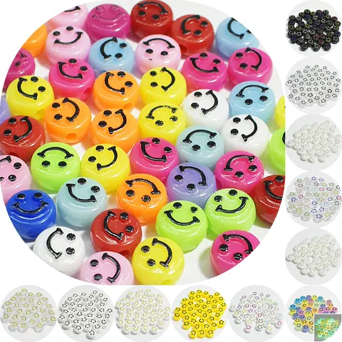 Acrylic Smiley Face Flat Round Loose Beads DIY Jewelry Making Accessories Colorful Spacer Beads For Bracelet Necklace