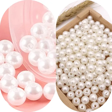 Round Artificial Pearl Beads Straight Hole ABS Plastic Loose Beads For DIY Jewelry Making Clothing Accessories White
