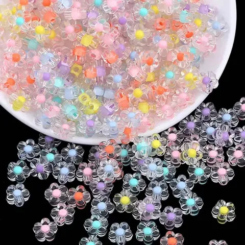 Transparent Acrylic Flower Beads With Colorful Core 12mm Plum Blossom Loose Beads For DIY Hair Accessories Jewelry Making