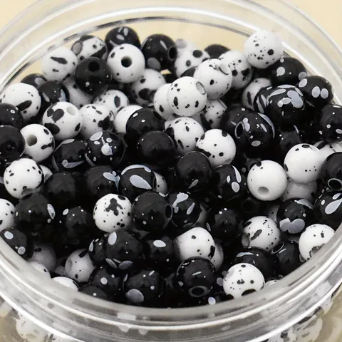 Acrylic Crackle Round Beads Ceramic Look Painted Ink Splatter Loose Beads For DIY Bracelet Necklace Jewelry Making Accessories