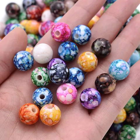 Acrylic Crackle Beads Ceramic-Look PVC Decoration Spattering Effect Round Beads For DIY Bracelet Necklace Jewelry Making