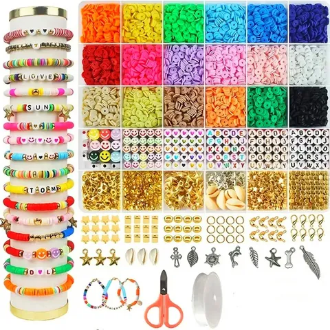 Polymerton Heishi Perlen DIY Schmuckherstellungsset Für Kinder Bohemian Handgemachte Perlen Bastelbox Buchstaben Smiley Charms Set