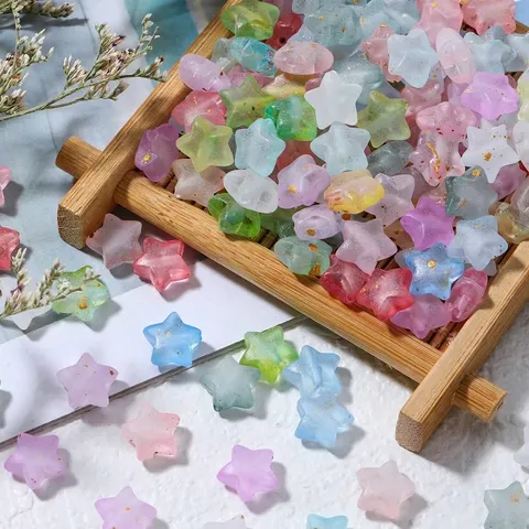 Minimalist Acrylic Matte Star Beads Gold Foil Flakes Translucent Loose Spacer Beads For DIY Mobile Phone Chain Jewelry Making Craft Materials