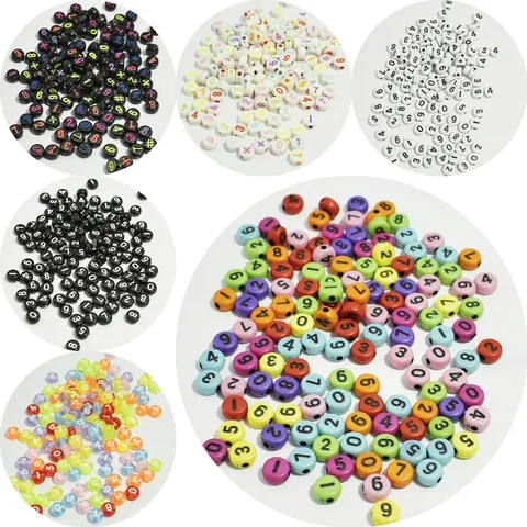 Acrylic Round Flat Number Beads For DIY Bracelet Jewelry Making Children Educational Multi-Colored Loose Spacer Beads