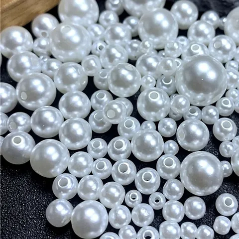 Round Artificial Pearl Beads Straight Hole ABS Plastic Loose Beads For DIY Jewelry Making Clothing Accessories White