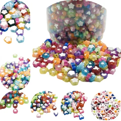 Acrylic Bead-in-Bead Butterfly Star Heart Loose Beads For DIY Kids Jewelry Making Set Colorful Craft Beads Bulk Supplies