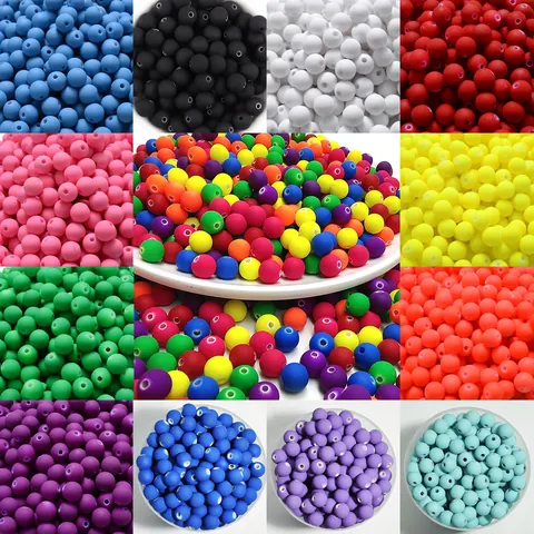 Acrylic Matte Rubber Paint Macaron Round Beads 6mm 8mm 10mm Straight Hole Beads For DIY Jewelry Making Materials