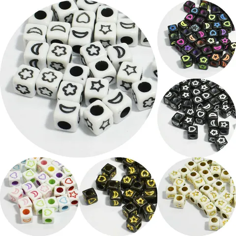 Acrylic Square Cube Beads Star Moon Heart Pattern Alphabet Beads For DIY Jewelry Making Bracelet Necklace Kids Educational Handcraft Accessory