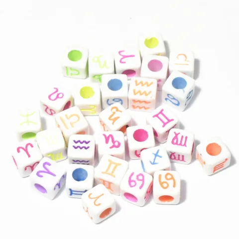 Acrylic Constellation Square Beads For DIY Jewelry Making Colorful Horoscope Pattern Alphabet Number Cube Beads Kids Educational Craft Supplies