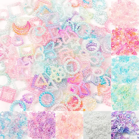 Mixed Shapes Two-Tone Gradient Acrylic Beads Star Moon Heart Bow Pearl Luster DIY Phone Case Accessories Jewelry Making Beads