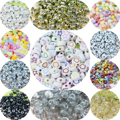 Acrylic Loose Beads Cute Stars Moons Hearts Flowers Patterns For Kids Early Educational DIY Handmade Crafting Jewelry Making Charm Beads Wholesale