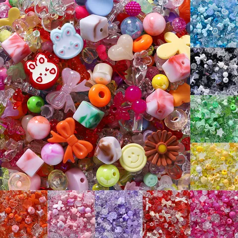 Acrylic Loose Beads Mixed Cartoon Bear Heart Bowknot Star Smiley Face Shape Pearlescent Clear Plastic Crafts Spacer Beads DIY Keychain Phone Lanyard Materials
