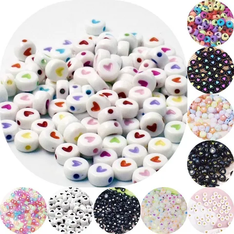 Acrylic Heart Beads For DIY Jewelry Making Kids Early Education Craft Beads Lacquered Colorful Heart Pattern Loose Beads