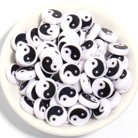 Acrylic Yin Yang Tai Chi Pattern Flat Round Loose Beads For Jewelry Making DIY Handmade Bracelet Necklace Accessory