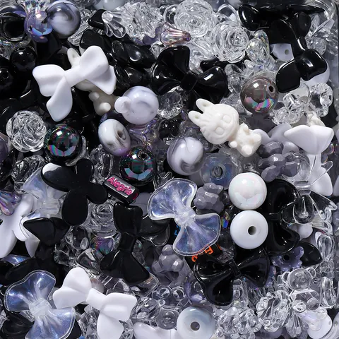 Acrylic Loose Beads Mixed Cartoon Bear Heart Bowknot Star Smiley Face Shape Pearlescent Clear Plastic Crafts Spacer Beads DIY Keychain Phone Lanyard Materials