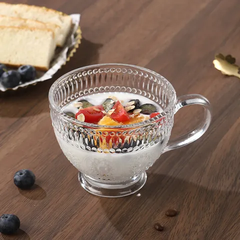 Vintage Relief Sonnenblume Glasbecher Mit Griff Goldrand Kristallgläser Für Frühstück Haferflocken Kaffee Joghurt Zuhause Büro Trinkgeschirr