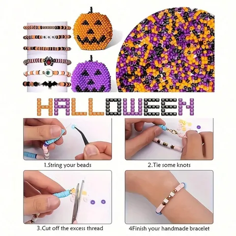 2000pcs Halloween Clay Bead Bracelet Making Kit 15 Grids DIY Jewelry Set Polymer Clay Pumpkin Bat Ghost Charms For Kids Adults