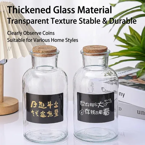Hucha de Vidrio Engrosado Gran Capacidad Tarro de Dinero Transparente Creativo Con Tapón de Corcho Minimalista Decoración Hogar Botella de Vidrio