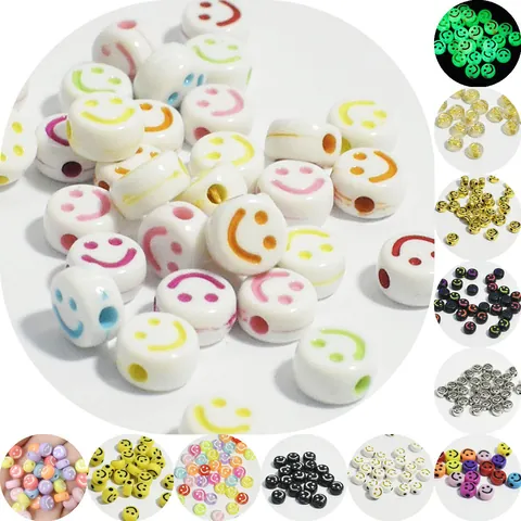 1300Pcs 10mm Acrylic Smiley Face Beads Round Flat Loose Spacer Beads For DIY Jewelry Making Bracelet Necklace Craft Supplies