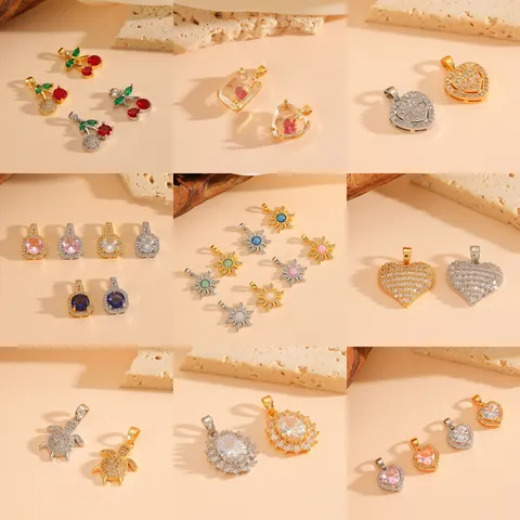Ciondolo in Rame con Strass alla Moda per Donna Elegante a Forma di Ciliegia Cuore Fiore Oro Argento Placcato Accessorio Solo Ciondolo