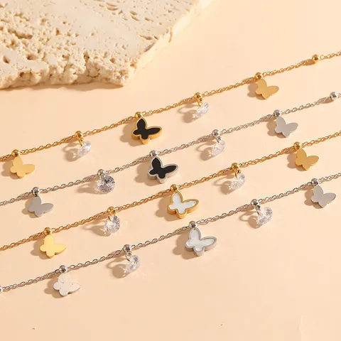 Bracelet Charme Papillon Strass En Acier Inoxydable Minimaliste Mode Électroplaqué Sous Vide Colliers Qui Ne Ternissent Pas Pour Femmes Bijoux Cadeau