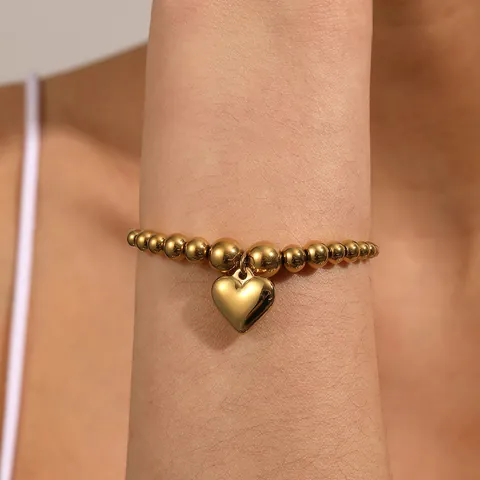 Minimalistische Edelstahl Gold Perlen Herz Armband Für Damen Elegante Polierte Solide Herz Anhänger Einstellbare Kette Schmuck Geschenk