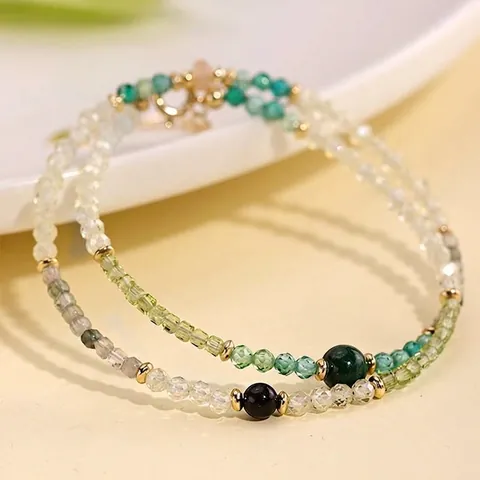 Neo-Chinese Amethist Rutielkwarts Dubbele Lus Armband Luxe Gefacetteerde Kralen Handsnoer Zirconia 925 Zilveren Sieraden