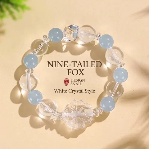 Natural White Crystal Nine-Tailed Fox Beaded Bracelet For Women Amethyst Rose Quartz Aquamarine Prehnite Stretching Stone Handmade Jewelry Gift