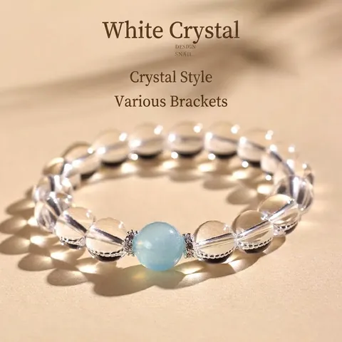 Braccialetto in Perline di Acquamarina e Cristallo di Rocca Bianco Naturale per Donna Gioielli a Catena Manuale con Perline Tonde Eleganti