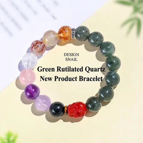 Natuurlijke Multi-Edelsteen Kristallen Kralen Armband Dames Groen Rutielkwarts Amethist Carneool Schedel Steen Sieraden