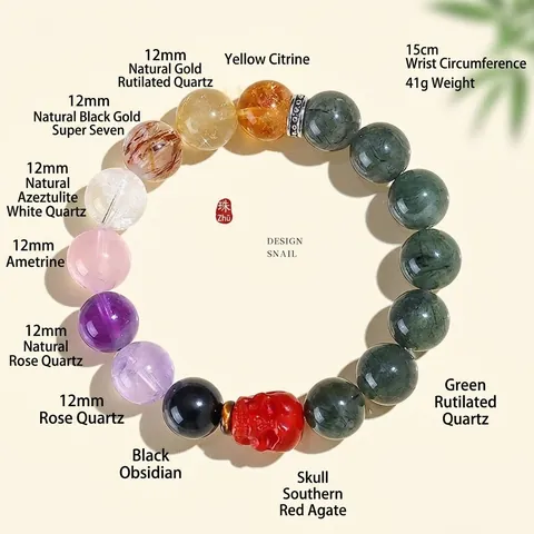 Natuurlijke Multi-Edelsteen Kristallen Kralen Armband Dames Groen Rutielkwarts Amethist Carneool Schedel Steen Sieraden