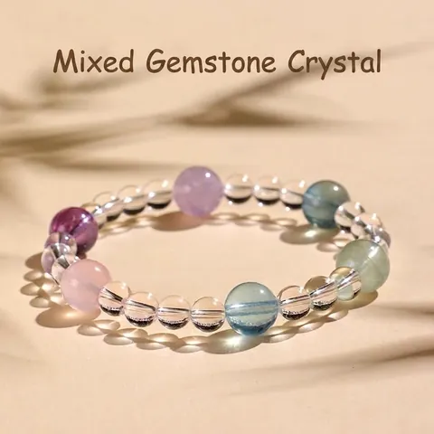 Natürlicher Bergkristall Multi-Edelstein Perlenarmband Für Damen Amethyst Aquamarin Citrin Handgefertigtes Heilkristall Stretcharmband Schmuck