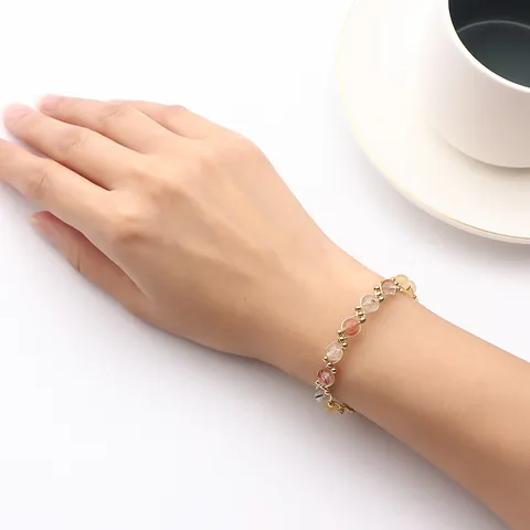Pulsera de Cuarzo Rutilado Multicolor Natural Tejido a Mano Alambre de Cobre Chapado en Oro Ajustable Diseño de Nicho Joyería de Piedras Preciosas para Mujer