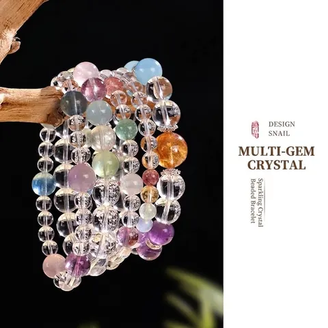 Pulsera de Cuentas de Cristal de Roca Natural de Varias Piedras Para Mujer Amatista Aguamarina Citrino Pulsera Elástica de Cristal Curativo