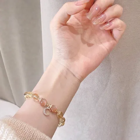 14K Goud Gevuld Citrien Maansteen Zonnesteen Kralen Armband Voor Vrouwen Natuurlijk Kristal Halve Maan Strass Armband Sieraden