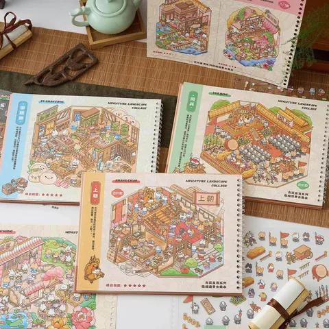 Ancient Chinese Palace Miniature Scene DIY Scrapbooking Sticker Book Miniature Architecture Landscaping Sticker Kit PET Journal Decor