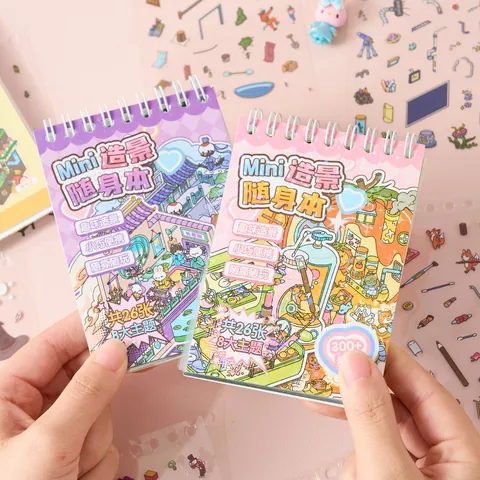 Mini 3D Miniaturszene Spiral-Stickerbuch Abenteuerstadt Tiergeschichte DIY Scrapbooking Sticker PET-Papier Quiet Book Für Mädchen