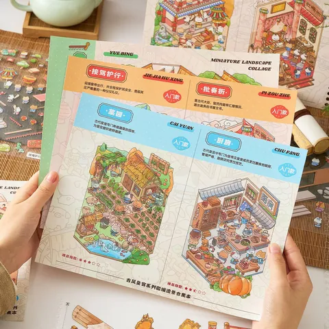 Ancient Chinese Palace Miniature Scene DIY Scrapbooking Sticker Book Miniature Architecture Landscaping Sticker Kit PET Journal Decor