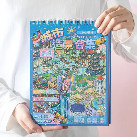 Zaomu Libro Di Adesivi Per Paesaggi Urbani In Miniatura Fai Da Te Adesivi PET Tridimensionali Per Bambini Giocattolo Educativo Scrapbooking