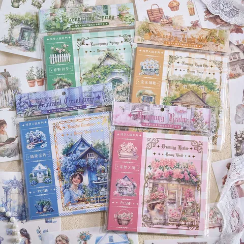 Washi Paper Scrapbooking Sticker Book Dreaming World Series Vintage Floral Figure Die-cut DIY Decoration Journaling Stickers