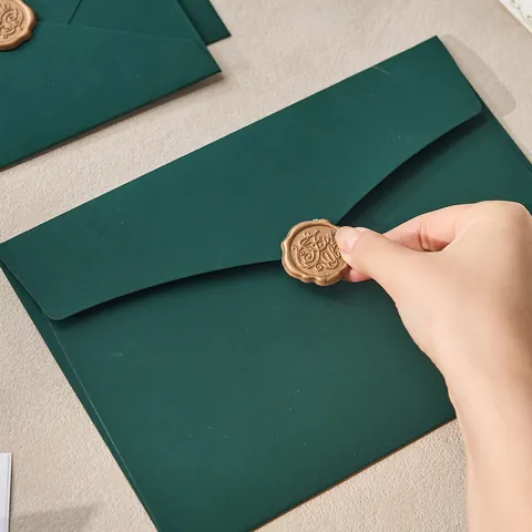 Juego de Papelería de Sobres de Papel Especial Verde Oscuro Vintage Pegatina de Sello de Lacre de Pan de Oro Estilo Chino para Boda Carta