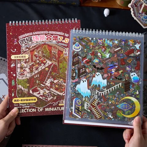 Thriller Town 7.0 Miniature Scene Sticker Book DIY 3D Scrapbooking Sticker Collection PET Waterproof Material For Journaling Decor